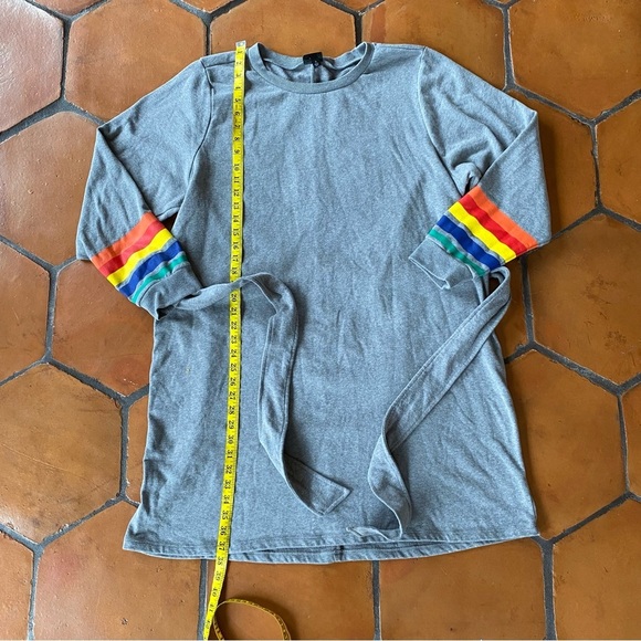TORRID SHIFT SWEATSHIRT DRESS - COZY FLEECE RAINBOW CUFFED GREY BELTED SIZE 3X - Picture 9 of 10